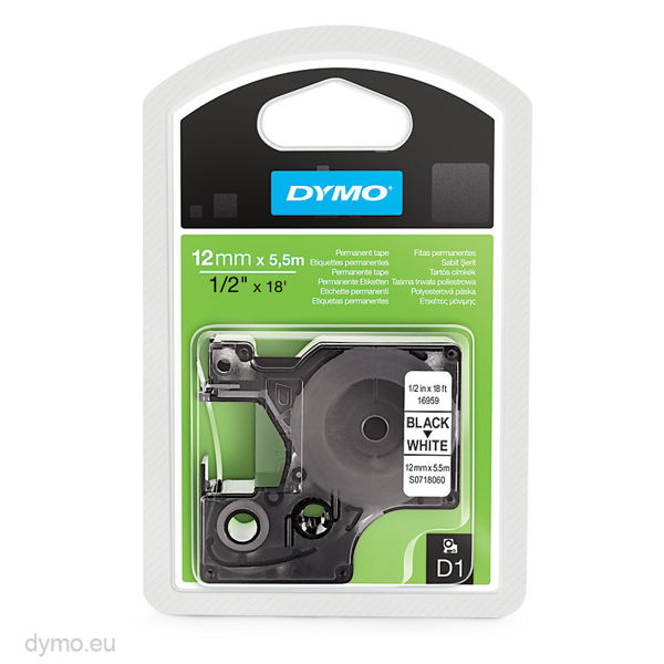 Picture of DYMO D1 Durable Polyester Tape 16959 Black on White 12mmx5.5